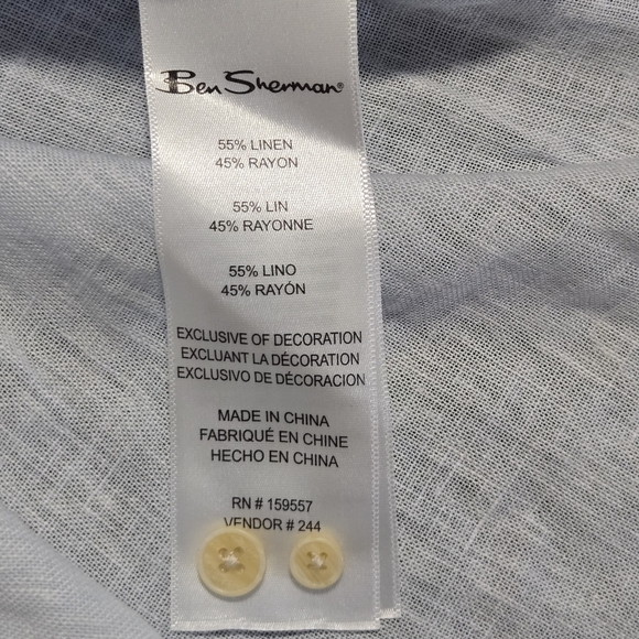 Ben Sherman Mens Modern Classic Fit Linen Blend Button Up Shirt Size Small - Picture 8 of 11